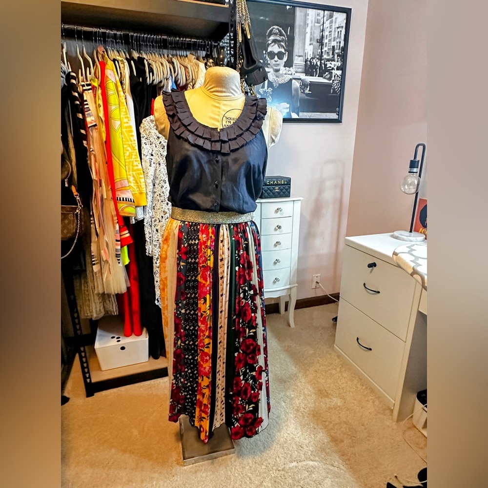 Beautiful Floral Silky Pleated Multicolor Maxi Skirt